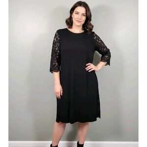 J Jill Wearever Collection Black Shift Dress W Lace Overlay Back  Womens XL LBD
